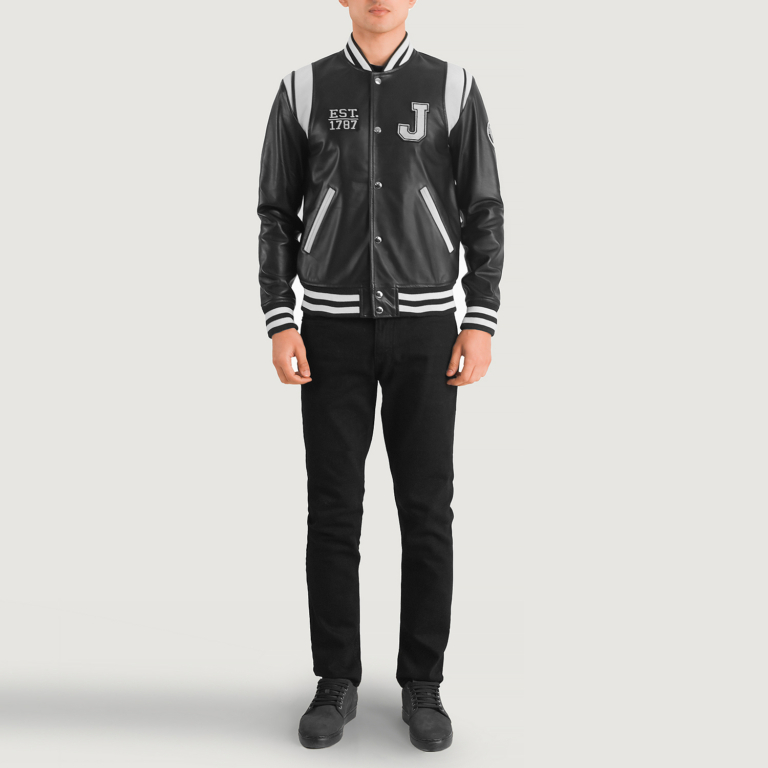 Mens Liberte New Jersey Black Leather Varsity Jacket Full Length-2-1704193236636